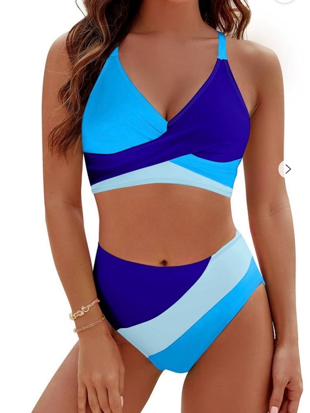 Rosvigor Colorblock High-Waisted Bikini Set Blue Large | NWT